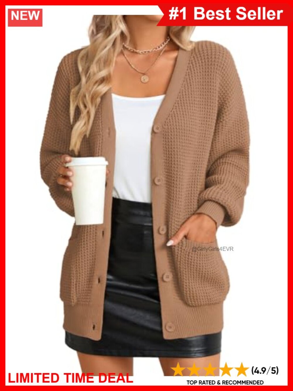 100% Cotton Button Up Cardigan Sweater with Pockets V-Neck Knit